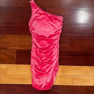 One-Shoulder Pink Velvet Dress